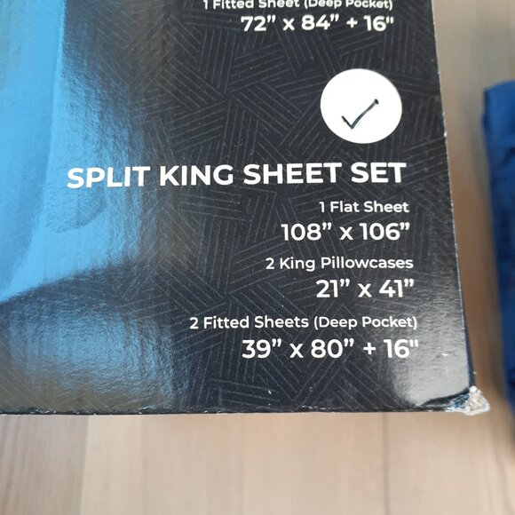 New Mayfair Linen Deep Blue Split King 1000 TC Egyptian Cotton Sheets - Picture 6 of 9